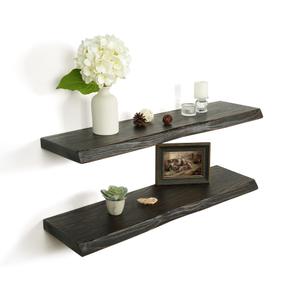 Koryndel 32 Inch Wooden Floating Shelves for Wall Set of 2, Finnish Spruce Solid Wood Shelf, Natural Wood Floating Shelves for Living Room, Bathroom, Bedroom, Kitchen, Country Brown Finish