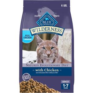Blue Buffalo Wilderness Nature's Evolutionary Diet High-Protein, Grain-Free Natural Dry Food for Adult Cats, Chicken, 6-lb. Bag (EXP 02/17/26)