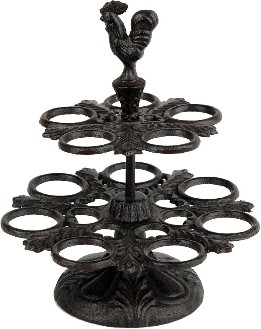Vixdonos Rustic Cast Iron Rooster Egg Holder Rack Tray for 12 Fresh Eggs