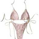 RoseSeek Women's 2 Piece Floral Bikini Sets Halter Triangle Bathing Suits Thongs Swimsuits Cheeky Swimwear Beach Outfits Pink Small