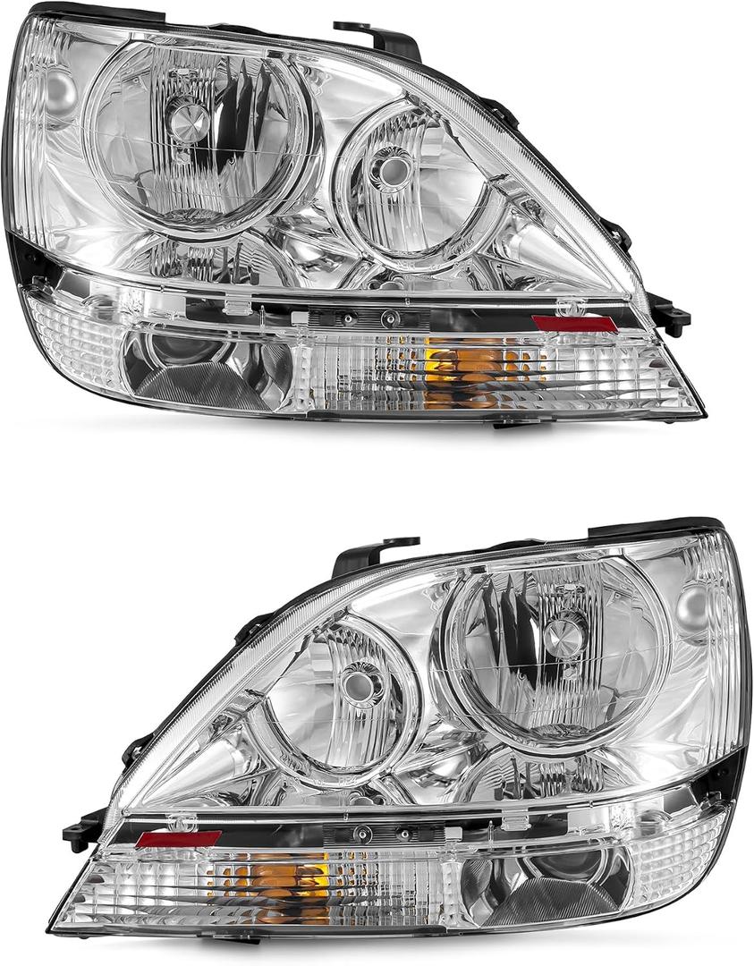 for 1999-2003 Lexus Rx300 Headlights Chrome Pair | OE 81150-48031, Halogen, W/O bulbs, IP67, Plug & Play,