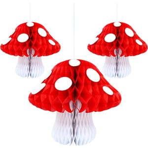 Gyufise 3 Pack Mushroom Shaped Honeycomb Paper Lanterns Mushroom Party Decorations Mushroom Honeycomb Balls Decorations Centerpieces for Birthday Party Garden Room Decor