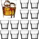 QAPPDA Whiskey Glasses 8 oz, Clear Drinking Cups Glass Cups,Cocktail Glass Whiskey Shot Glasses Set for Restaurants,Bars,Parties,Vodka Glass Cups Water Cups 12 Pack