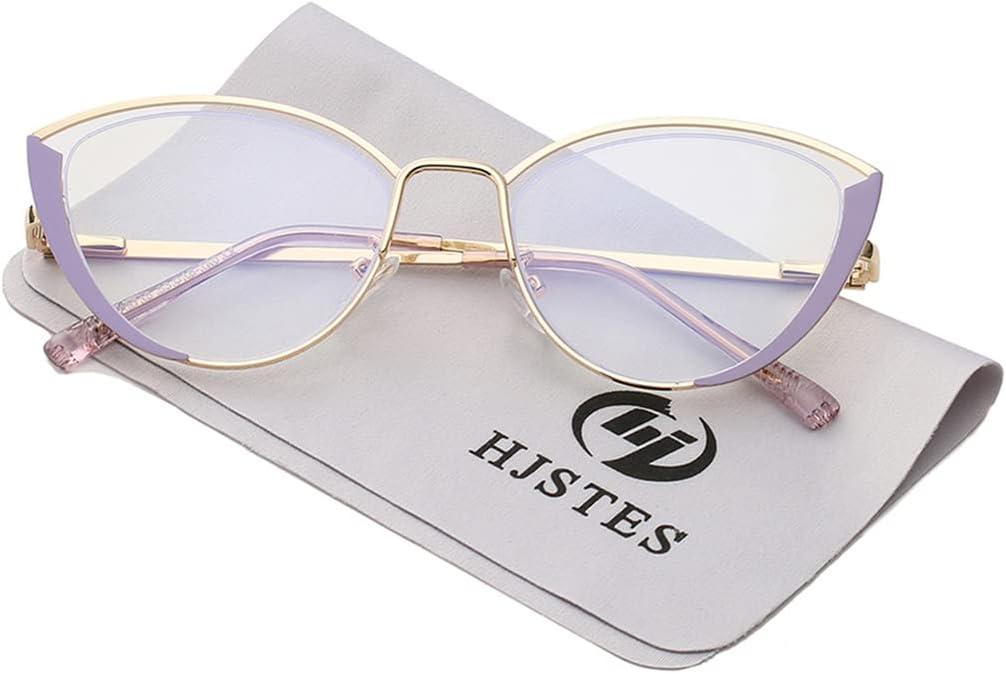 HJSTES Blue Light Blocking Glasses Women Trendy Cat Eye Metal Frame Computer Reading Eyewear(Purple Frame)