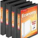 Cardinal Economy 3 Ring Binder, 1 Inch, Presentation View, Black, Holds 225 Sheets, Nonstick, PVC Free, 4 Pack of Binders (79512)
