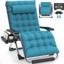 Slendor Oversized Zero Gravity Chairs XXL, 33IN Padded Zero Gravity Lounge Chair, Folding Reclining Patio Chair Lawn Recliner w/Aluminum Alloy Lock, Headrest, Cup Holder, Support 500lbs, Light Blue