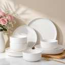 LERATIO Stoneware Dinnerware Sets for 4,Handcarft Ceramic Plates and Bowls Sets,Chip and Scratch Resistant Dishes, Dishwasher & Microwave Safe, Oven safe,Reactive Glaze-White
