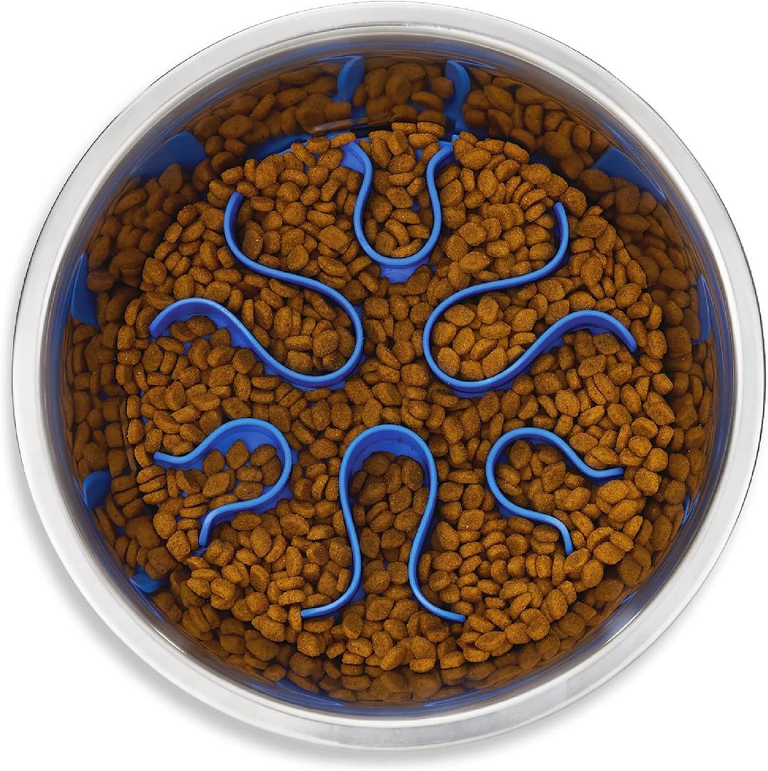 Outward Hound Fun Feeder Stainless-Steel Slo Bowl for Dogs Medium 2Cup Capacity, Slow Feeding, Removable Puzzle Maze, Non-Slip, Fits Raised Feeding Platforms