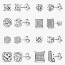 8Pairs Stud Earring of Men Women Silver Cubic Zirconia Square Round CZ Stud Earrings