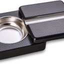 Bey-Berk Single Cigar Ashtray with Compact, Swivel Design 4"x4"x1.75" (LxWxH) Luxury Solid Wood Cigar Ashtray with Stainless Steel Tray for Outdoors, Travel and Indoor Use - Black