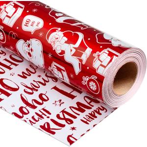 Yarcony Reversible Christmas Wrapping Paper Roll,Red Wrapping Paper, Metallic Foil Red Santa, HOHO Pattern Holiday Gift Wrap Paper for Christmas, Party, Celebration, New Year (17 Inch X 33 Feet)
