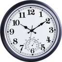 QWARVEL 16 Inch Large Outdoor Clock, Retro Waterproof Indoor/Outdoor Clock Non-Ticking Clock with Thermometer, Battery Operated Wall Clock for Patio, Garden, Pool - Black
