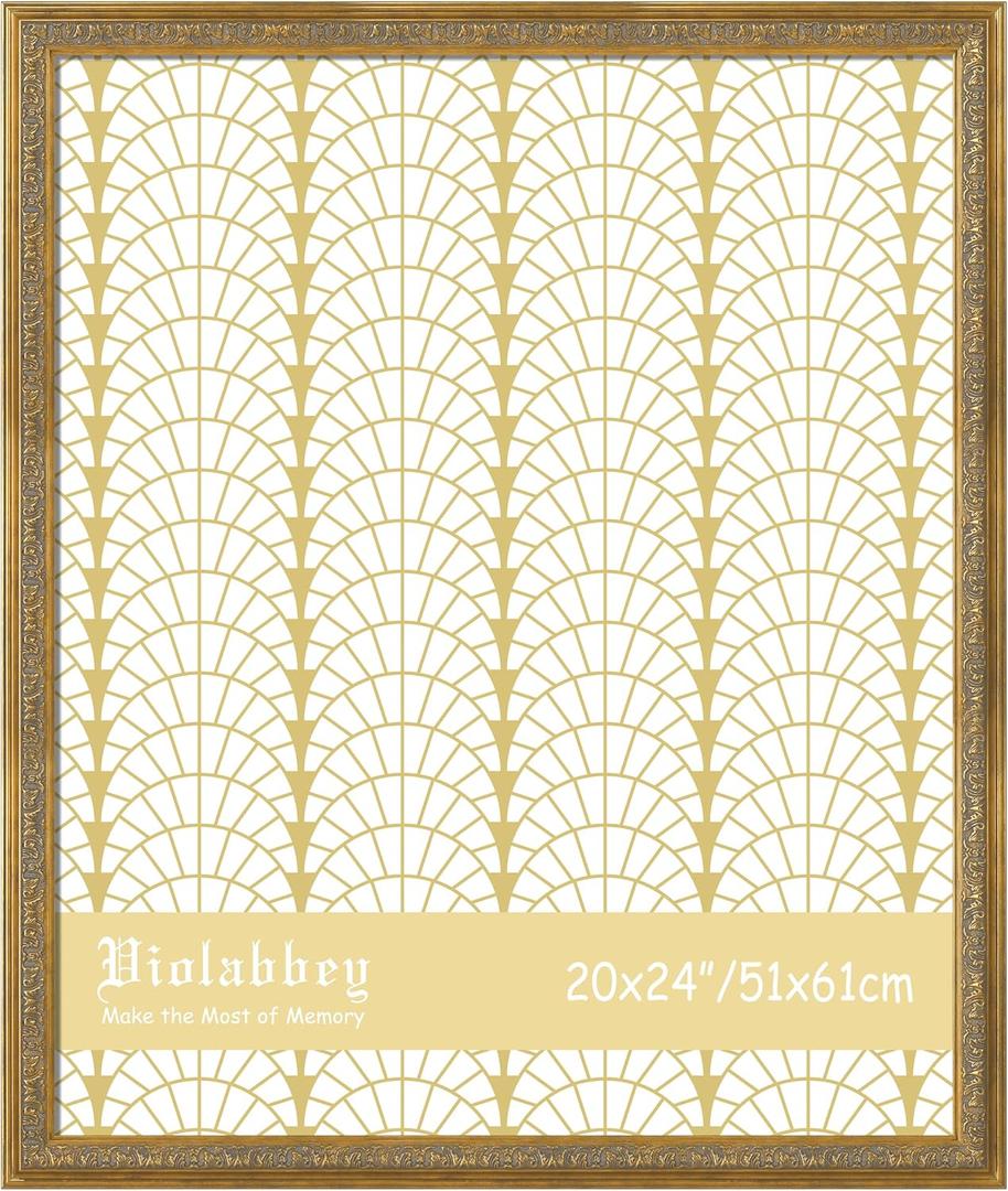 VIOLABBEY 20x24 Gold Frame, Vintage Poster Picture Photo Frames Ornate without Mat for Wall Hanging