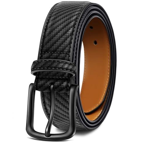 KEMISANT Men Belt-Genuine Leather Belt for Men Dress Casual Golf Jeans 1 3/8"(Black,42"-44" Waist Adjustable)