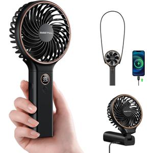 SWEETFULL Handheld Portable Fan, 5000mAh Rechargeable Battery, 6 Speed Wind, LED Digital Display, Foldable Electric Personal Mini Travel Fan with Backup Power, Summer Essentials Gifts for Women Girl (Black)