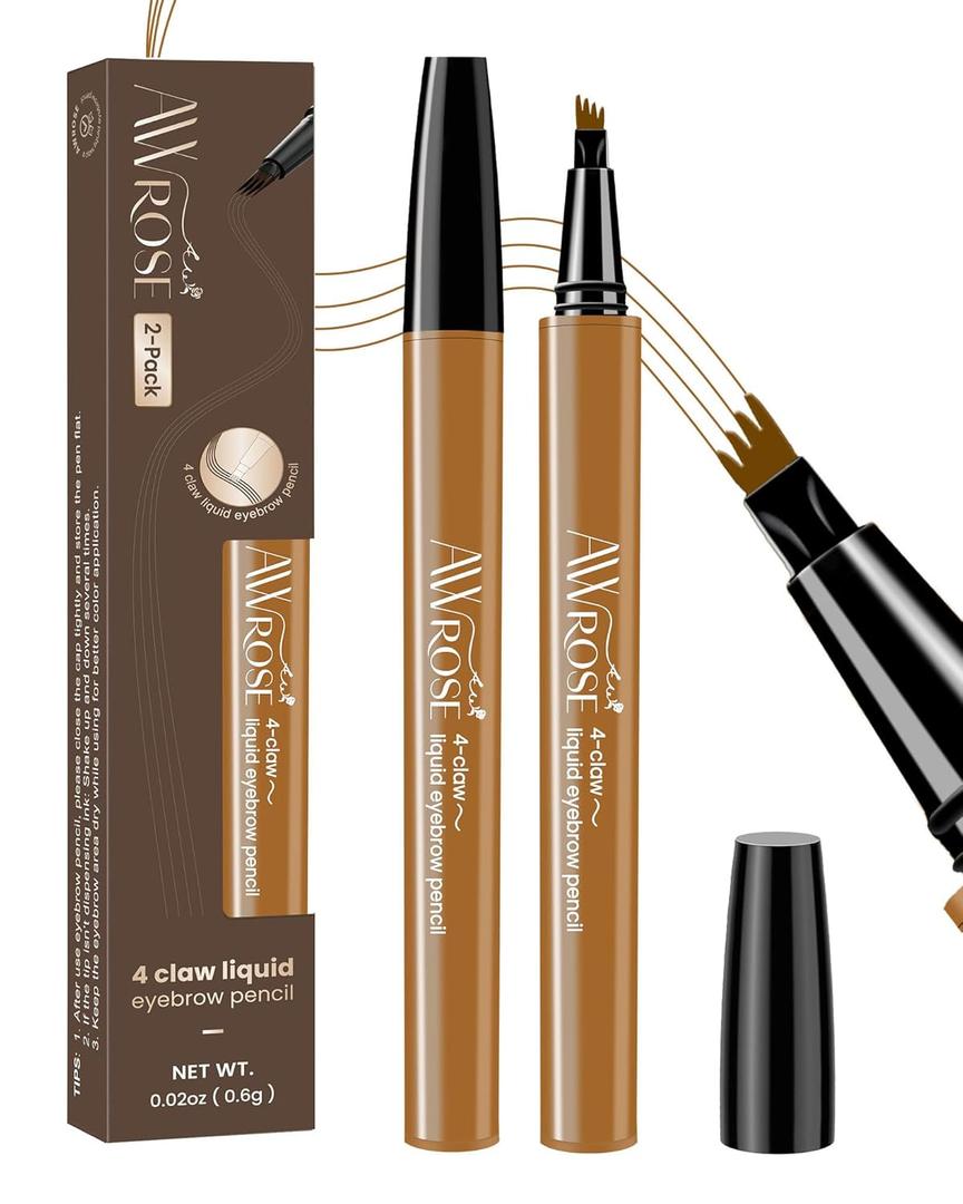 2 x AWROSE Eyebrow Pencil, 2 Pack 3D Microblading 4-Tip Eyebrow Pen, Magic Precise Natural Waterproof Eye Brow Pen with Hair Like Strokes, 4 Fork Tip Multi-Used Eye Brow Pencils for Women, Men