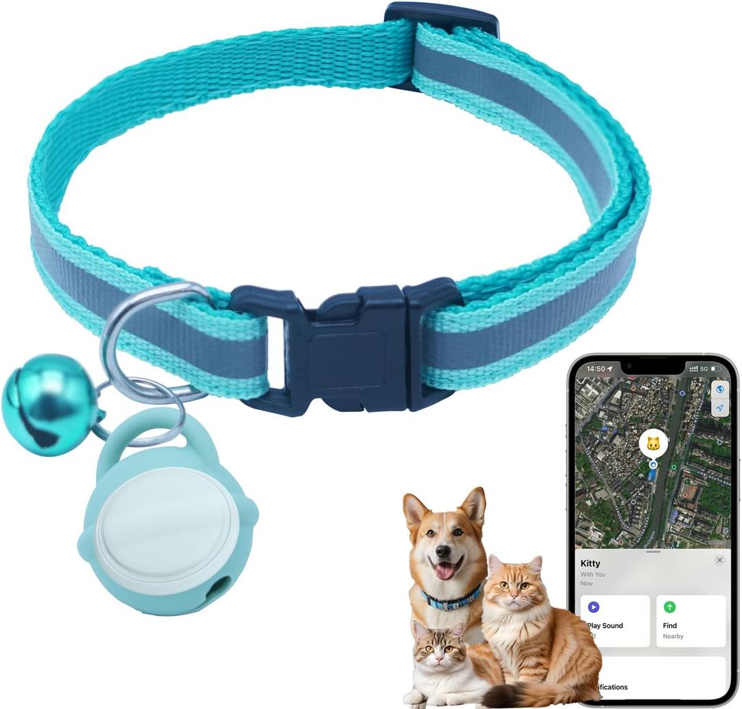 Silicone Bell Cat Tracker, Locator for Pets Only iOS, Location Tracking Collar for iOS, Works Worldwide with Any Collar, No Other Fees, Huthur Tag, (Lake Green)