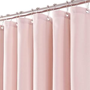 Long Pink Linen Shower Curtain, Heavy Duty Fabric Shower Curtain for Girl's Room Partition, 78 Inches Luxury Hotel Spa Quality Weighted Bath Curtain Set with 12 Plastic Hooks, 72x78 Blush Pink