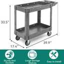 YITAHOME Utility Cart on Wheels, 550 lbs Capacity Service Cart, 40 x 17 Inch Rolling Work Carts, 2 Shelf Heavy Duty Plastic Cart Suitable for Warehouse, Garage, School & Office, Cleaning, Gray