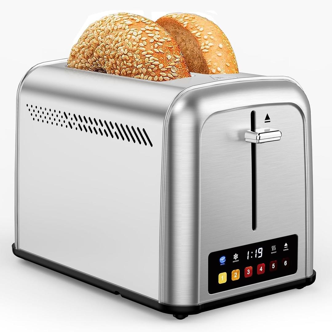 Toaster 2 Slice Retro Stainless Steel,Best Prime 2 Slice Toaster Wide Solt with 6 Shade Settings, Perfect for Waffles, Bagels and More Touch Screen Lainsten 238TC
