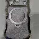 3 in 1 for iPhone 17 Pro Case with 360 Spin Magnetic Stand, 1X DIY Glitter Cardstock +1X Screen Protector, [Fit for Magsafe]Cute Wavy Trendy Glossy Clear Phone Cover for Women Girls 6.3Inch, Silver