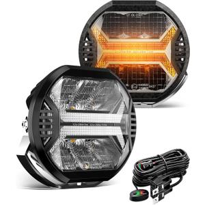 SPL Amber Led Pods Offroad Driving Lights Cube, 5.7In 12000LM, 5-3/4" Led Off Road Lights with Amber X Letter DRL Design, LED Spot Lights for Trucks Jeep Bumper UTV ATV, 2PCS(Wiring Harness Included)