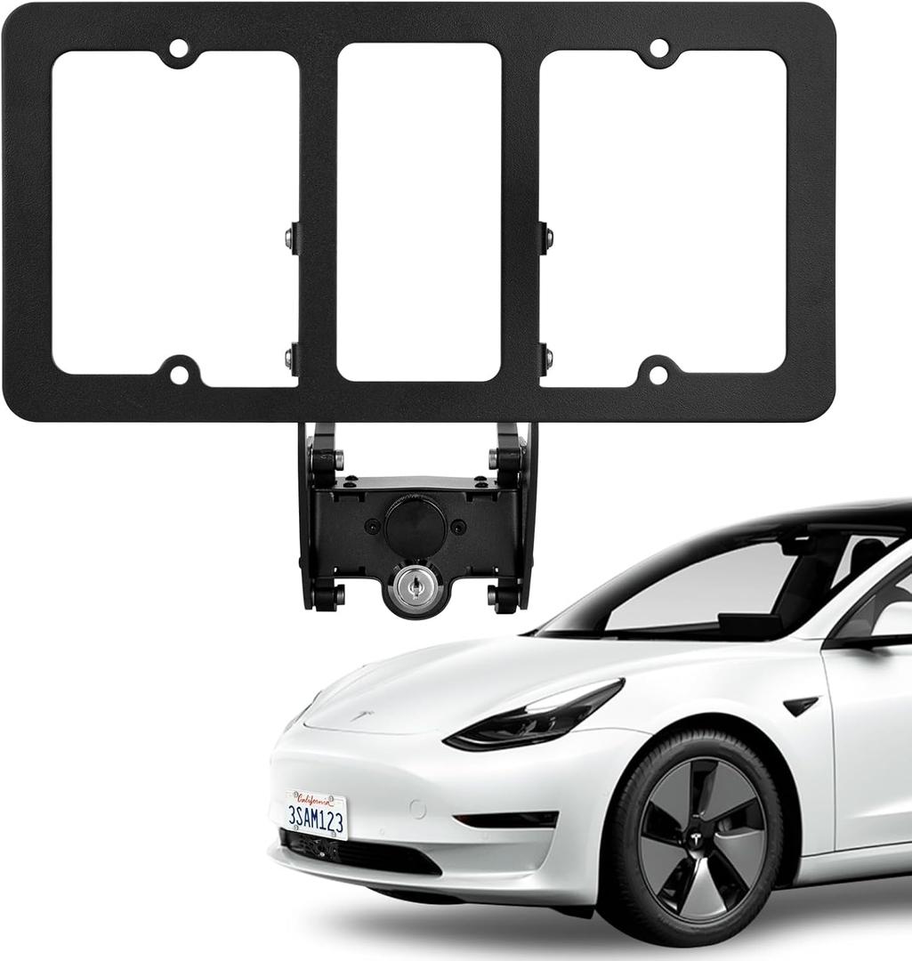 2025 Upgraded Original No Drill Front License Plate Mount Holder for 2020-2025 Tesla Model Y 2017-2023 Model 3,Aluminium Lockable Anti-Theft Front License Plate Frame for Tesla Model Y/3,No Adhesives