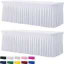 2 Pack White Spandex Tablecloths for 8 Foot Rectangle Tables, Wrinkle Free Stretchy Table Cloth 8ft Fitted Table Cover Desk Skirt for Parties Weddings Birthday Banquet Baby Shower