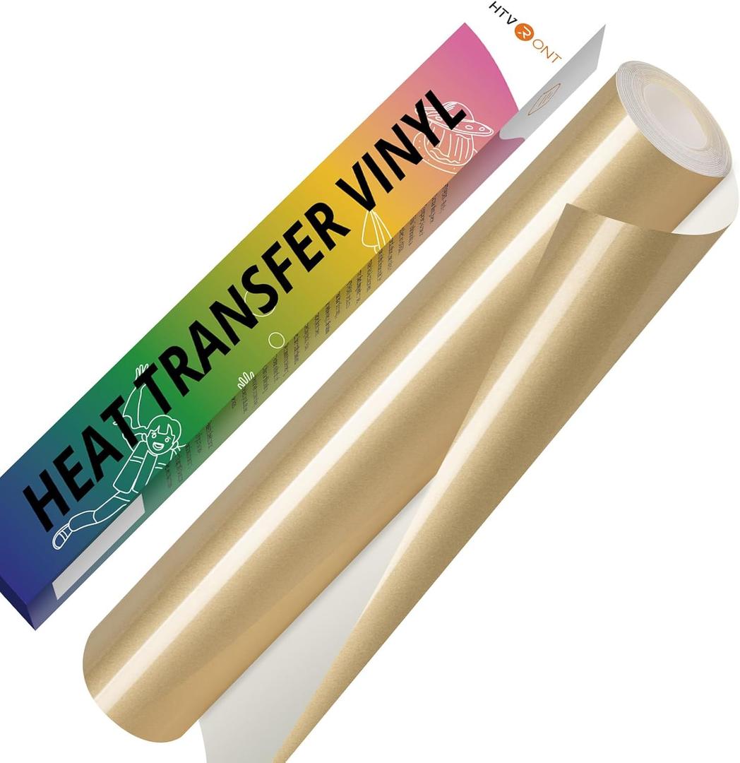 HTVRONT Champagne HTV Vinyl Roll - 12" x 10ft Champagne Gold Iron on Vinyl for Cricut & Silhouette Cameo, Heat Transfer Vinyl Rolls for t Shirts - Easy to Cut & Weed for Heat Vinyl Design
