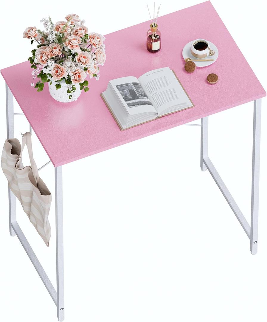 Pamray 23 Inch Computer Desk for Small Spaces, Home Office Work Desk with Headphone Hook, Small Office Desk Study Writing Table (Pink)