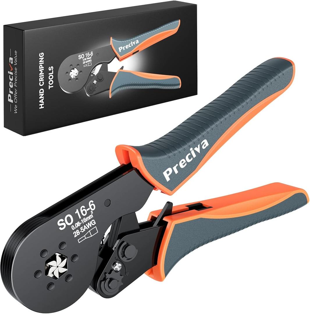 Hexagonal Ferrule Crimper, Preciva Hexagonal Jaw Wire Crimping Pliers AWG 28-5 Self-Adjustable Ratchat Wire Crimping Tools for Wire Terminals Cables End-sleeves