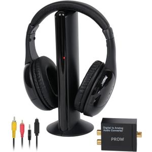 Wireless TV Headphones, Wireless Headphones for TV Watching with Transmitter Base, Wireless TV Headset with FM Radio Monitor Function for Seniors, Support RCA, AUX, Optic and Coaxial Audio Out Port