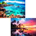 2 Pack 1000 Piece Puzzles for Adults - Beach, Coconut Tree, Reef Landscape Jigsaw Puzzles - 2000 Pieces Total