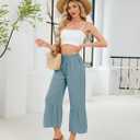 Himosyber Womens Cotton Wide Leg Cropped Pants Casual Drawstring Elastic Waisted Ruffle Hem Palazzo Pants with Pockets (S)