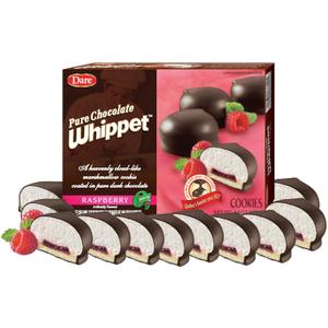Dare Whippet Cookies, Raspberry, Pack of 12 Boxes (14 Cookies Per Box) Made with Fresh-Tasting Raspberry, Heavenly Marshmallow Center, Rich Chocolate, 12 - 8.8 oz Boxes, Best Before 2025 AUG 02 