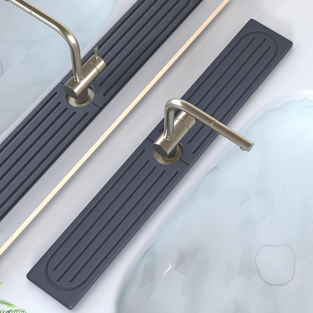 Stone Faucet Mat for Kitchen Sink, Water Absorbing Sink Water Splash Guard, Fast-Drying Kitchen Sink Faucet Mat, Durable Protector and Stone Drying Mat for Kitchen Counter & Bathroom Sink, 30" x 4", Dark Gray