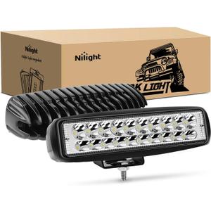 Nilight 2PCS Led Pods 6 Inch 60W Spot Light Bar 3000LM Driving Fog Off Road Lights 12V/24V for Trucks Jeep UTV ATV Marine Boat Golf Cart Trailer (Black Shell White Lights)