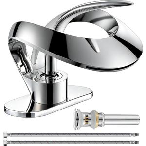 Elegant Bathroom Sink Faucet Single Hole,AUU Waterfall Chrome Vanity Sink Faucet Solid Brass,Single Handle Lavatory Basin Tap with Pop Up Drian Supply Line (Chrome, Short)