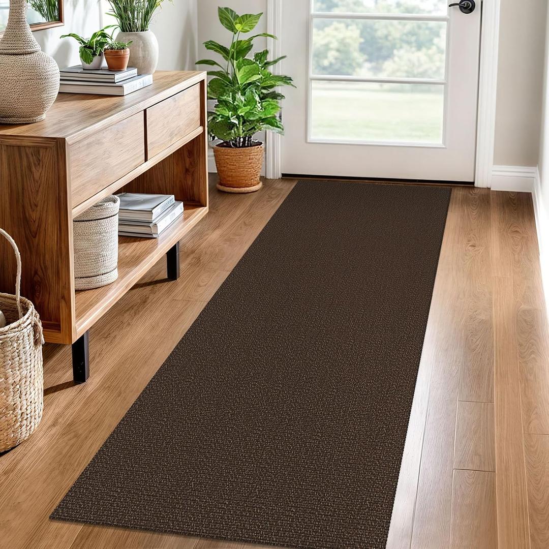 EARTHALL Washable Runner Rug 2x6 Ft Non Slip Runners for Hallways Cotton Rubber Backed Kitchen Runner Braided Indoor Floor Carpet Runners for Entryway, Hallway, Kitchen, Bedroom, Brown/Coffee