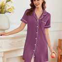 Ekouaer Nightgowns for Women Button Down Sleepshirt Short Sleeve Nightshirt Boyfriend Pajamas V Neck Nightdress S-XXXL (Purple, M)