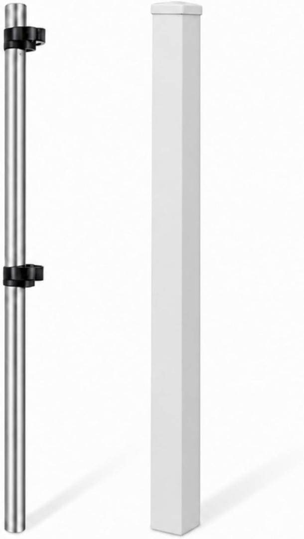Wesiti 4ft Tall One Unit Vinyl Fence Post No Dig Fence Repair Kit with Cap Leveling Donuts Steel Pipe Anchor Kit Permanent Finishing Support for Yard Garden Boundary Installation in Heavy Wind