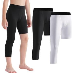 2 Pack Compression Pants Boys Youth Leggings One Leg Compression Tights for Basketball Sports Athletic Base Layer