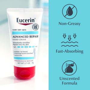 Eucerin Advanced Repair Hand Cream, Fragrance Free Hand Lotion for Dry Skin, 2.7 Oz Tube, Pack of 2