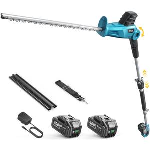 SEESII Cordless Pole Hedge Trimmer: Electric Bush Trimmer with 20" Dual-Action Blade, 24000mAh Battery, 8FT Telescopic Pole, Adjustable Rotating Head, Battery Powered Hedge Clipper for Shrub Trimming