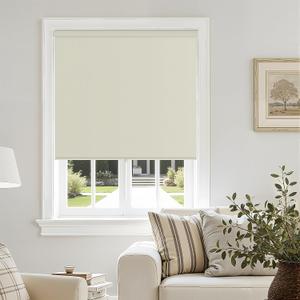 Blackout Roller Shades Cordless Blinds for Windows, Free-Stop Shades with Valance, Thermal Insulated Linen Fabric UV Protection Natural Woven Blinds for Home and Office Cream Beige 38" W x 72" H
