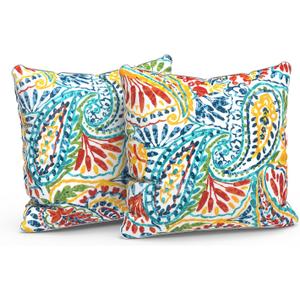 LVTXIII Pack of 2 Outdoor Throw Pillow Covers Accent Waterproof Pillow Covers ONLY, Patio Square Cushion Cases for Garden Balcony Couch Sofa Decoration 18x18 inch, Paisley Multi