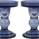 Glass Candle Holder Set of 4, Blue Candlestick Holders for Pillar Candles, 4.5" H, Candle Stand Decorations for Living Room