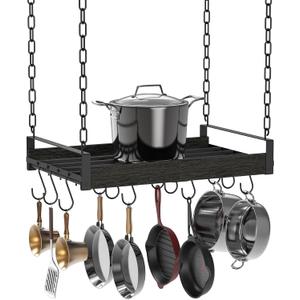 Creso hom Hanging Pot Rack, 24x13 Inches Pot Hangers for Kitchen, Pan Hanging Rack with 12 S-Shaped Hooks, Vintage Ceiling Mounted Pan Holder for Cookware Storage, Charcoal Grey (Greige and Black)