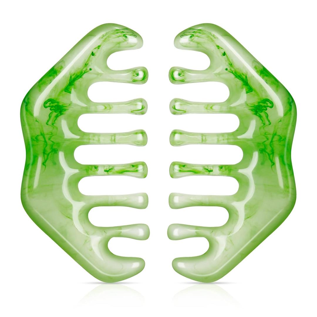 Geiserailie 2 Pieces Jade Combs Massage Stone Hair Gua Sha Scraping Scalp Comb Facial Massage Tool Multifunctional Handheld Head Tools Head Caring Therapy Mother's Day Gift(Elegant Style)