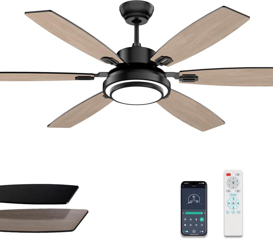60 Inch Black Large Ceiling Fans with Lights and Remote Control for Living Room, Modern Ceiling Fan with Quiet Reversible DC Motor, 3CCT, Dimmable, LED for Garage, Patio, Indoor and Outdoor